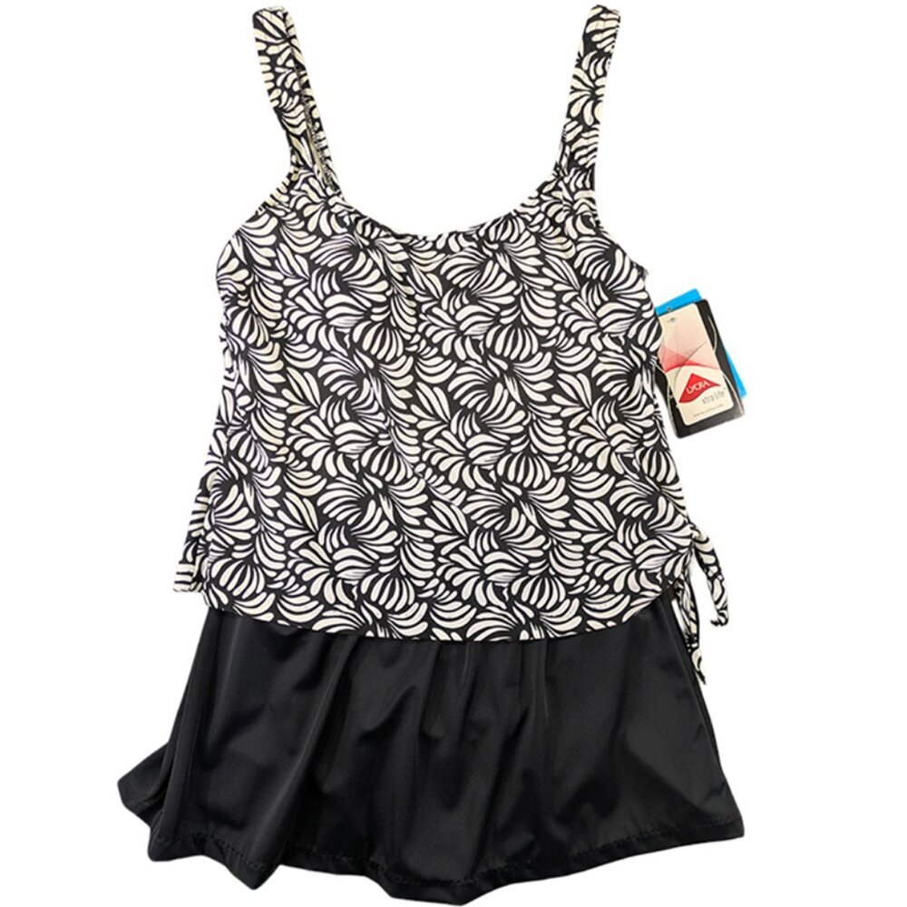NEW Azul Swimdress Womens 10 Black Skirt Modest‎ Molded Cups Retro Pin Up Resort